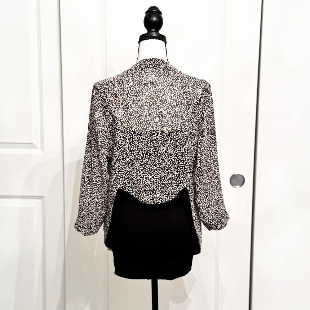 BCBGeneration Black Semi Sheer 3/4 Sleeve High-Low Open Cardigan Shawl, XS